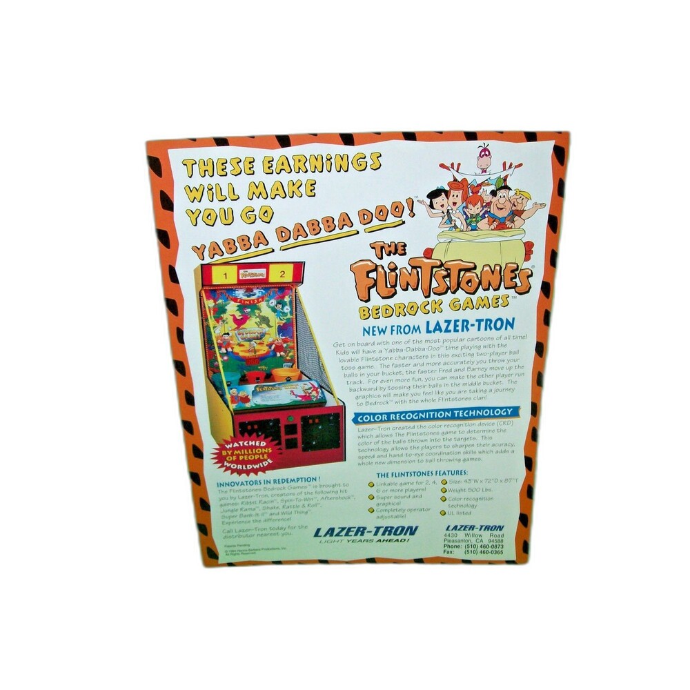 The FLINTSTONES Original 1994 NOS Redemption Arcade Game Sales Flyer